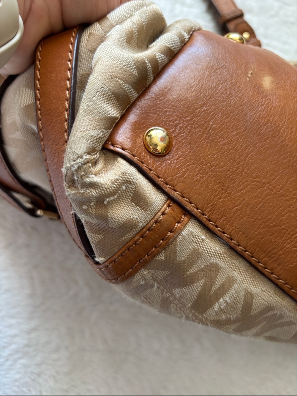 Michael Kors Tan & Brown MK Signature Tote with Leather Trim - Picture 4 of 15